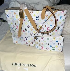 Fashion Multicolor Monogram Tote with Tan Leather